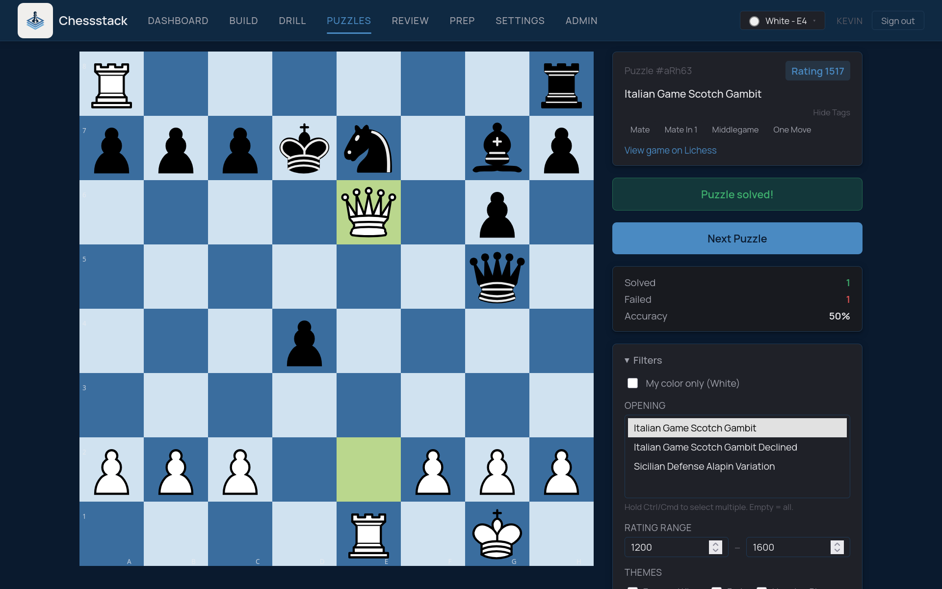 Chessstack puzzle training filtered by opening repertoire